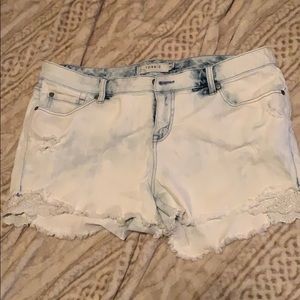 Acid Wash Beaded Inset Skinny Shorts